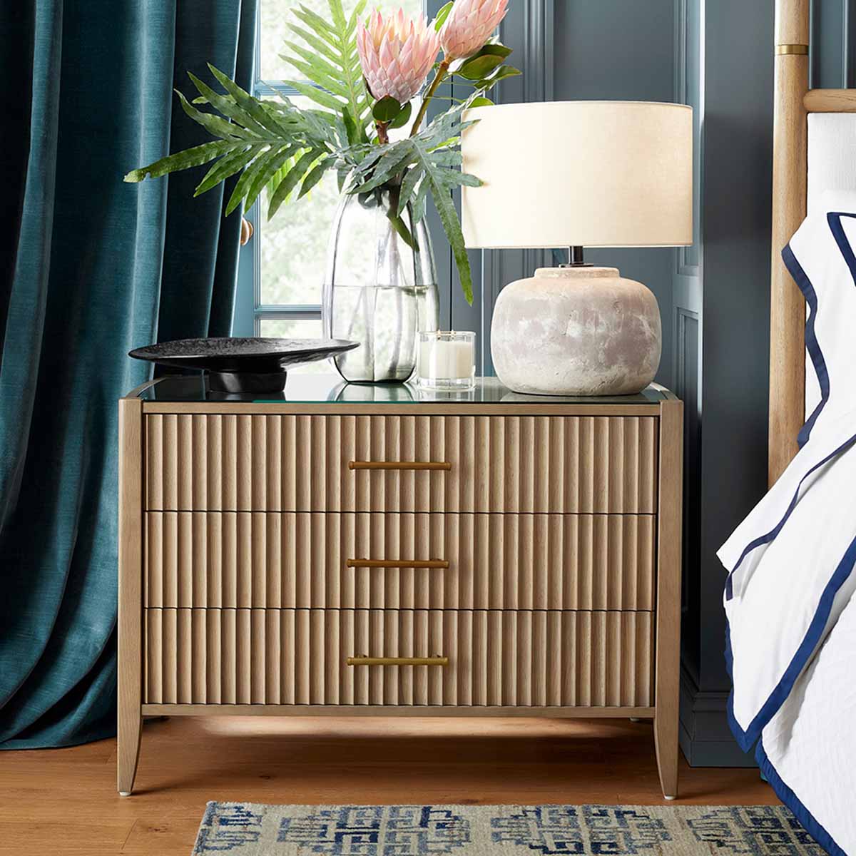 Williams Sonoma Lewis 3-Drawer Nightstand Heritage Grey best reeded nightstands