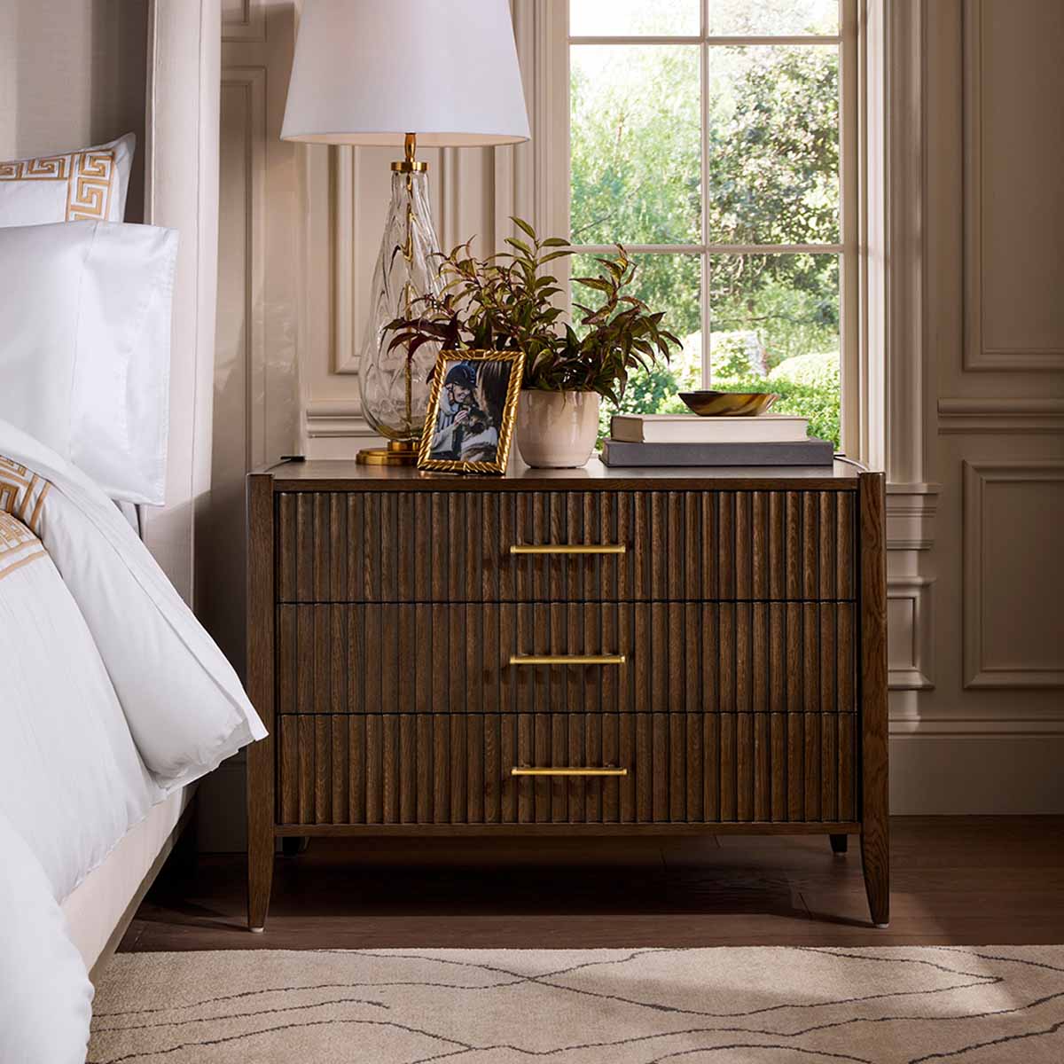 Williams Sonoma Lewis 3-Drawer Nightstand Nutmeg best reeded nightstands