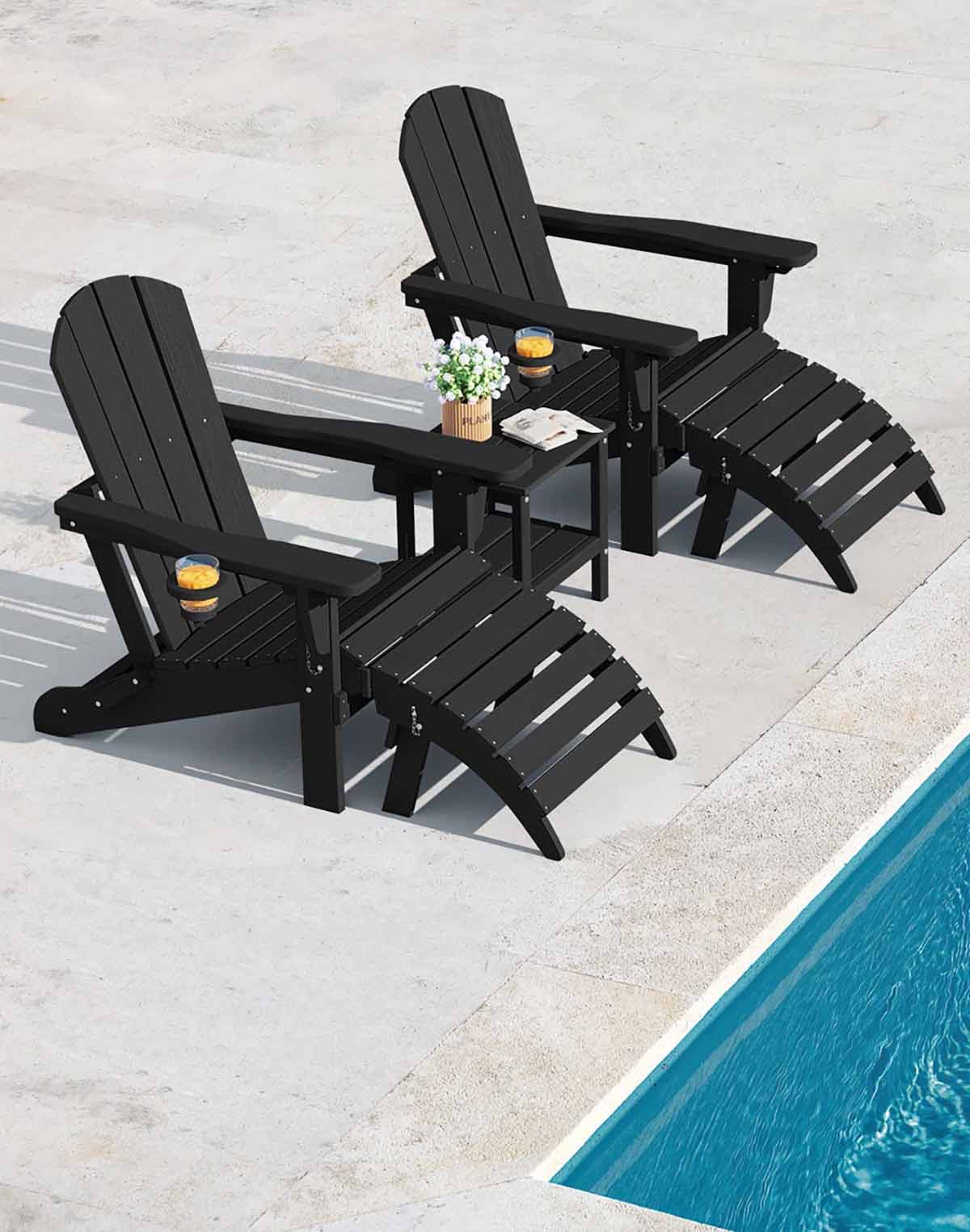 Winston Porter Dalson 5-Piece Plastic Adirondack Chair Set with Side Table and Ottomans (Set of 5) best outdoor seating for summer