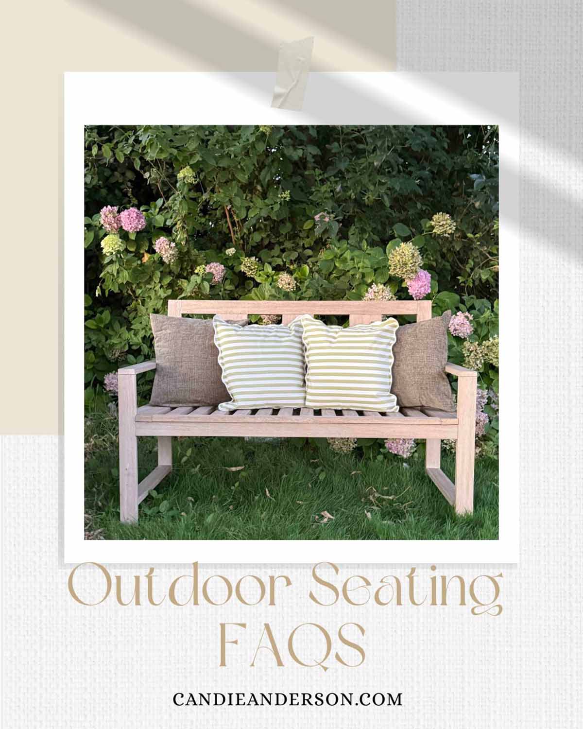 Lifestyle expert, journalist and interior design blogger Candie Anderson of candieanderson.com shares the most frequently asked questions about outdoor seating.
