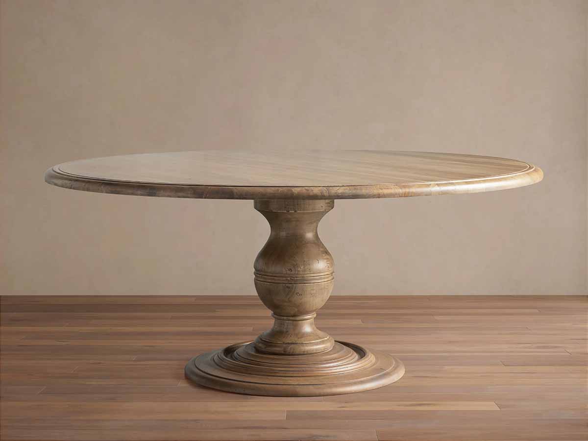 Arhaus Asolo Dining Table Antique Blonde Finish round pedestal dining tables best
