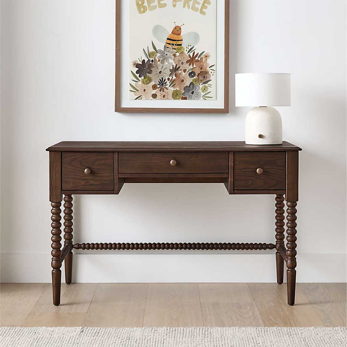 Crate and Barrel Crate and Kids Jenny Lind 48 Deep Brown Wood Spindle 3-Drawer Kids Desk Deep Brown best spindle desks