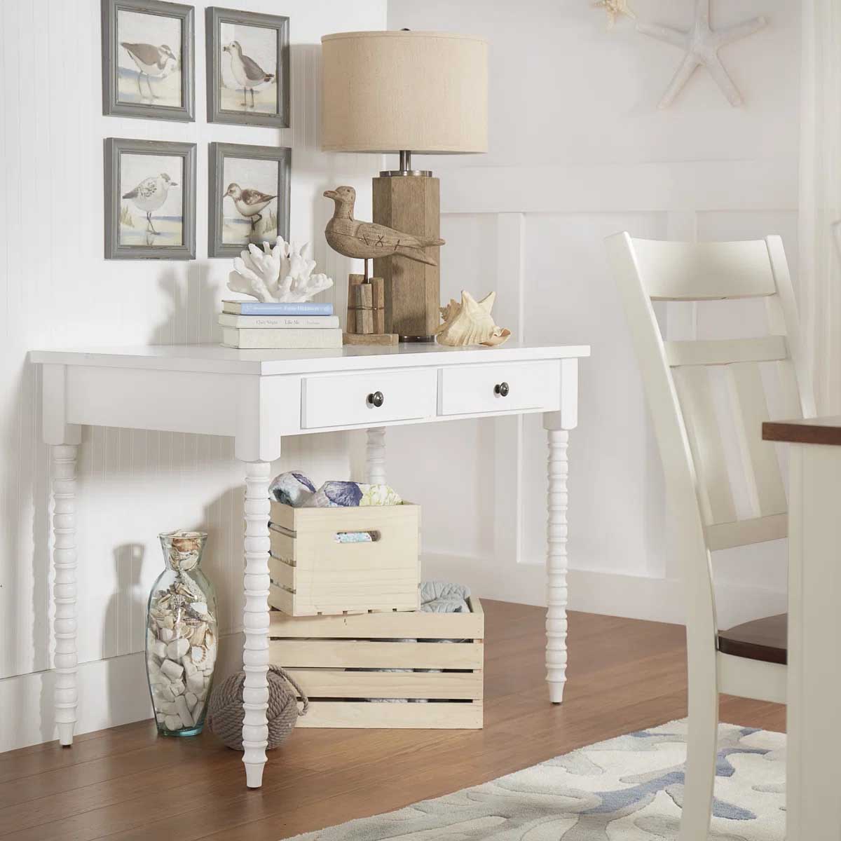 Lark Manor Akiyoshi Writing Desk White spindle desks best