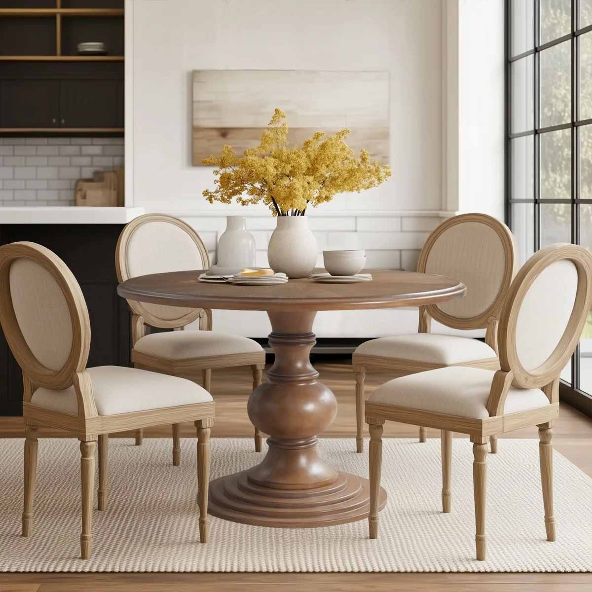 Laurel Foundry Modern Farmhouse Lexi 46 Round Dining Table with Pedestal Base Reclaimed Walnut best round pedestal dining tables