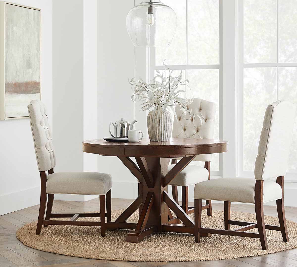 Pottery Barn Benchwright Round Pedestal Extendable Dining Table (48-72) round pedestal dining tables best