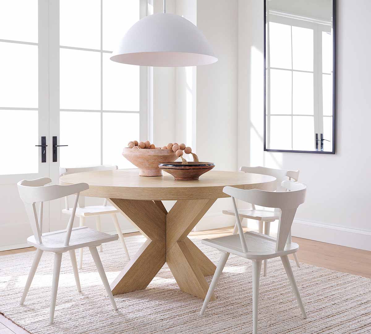 Pottery Barn Modern Farmhouse Round Pedestal Extendable Dining Table (60-78) Fog round pedstal dining tables best