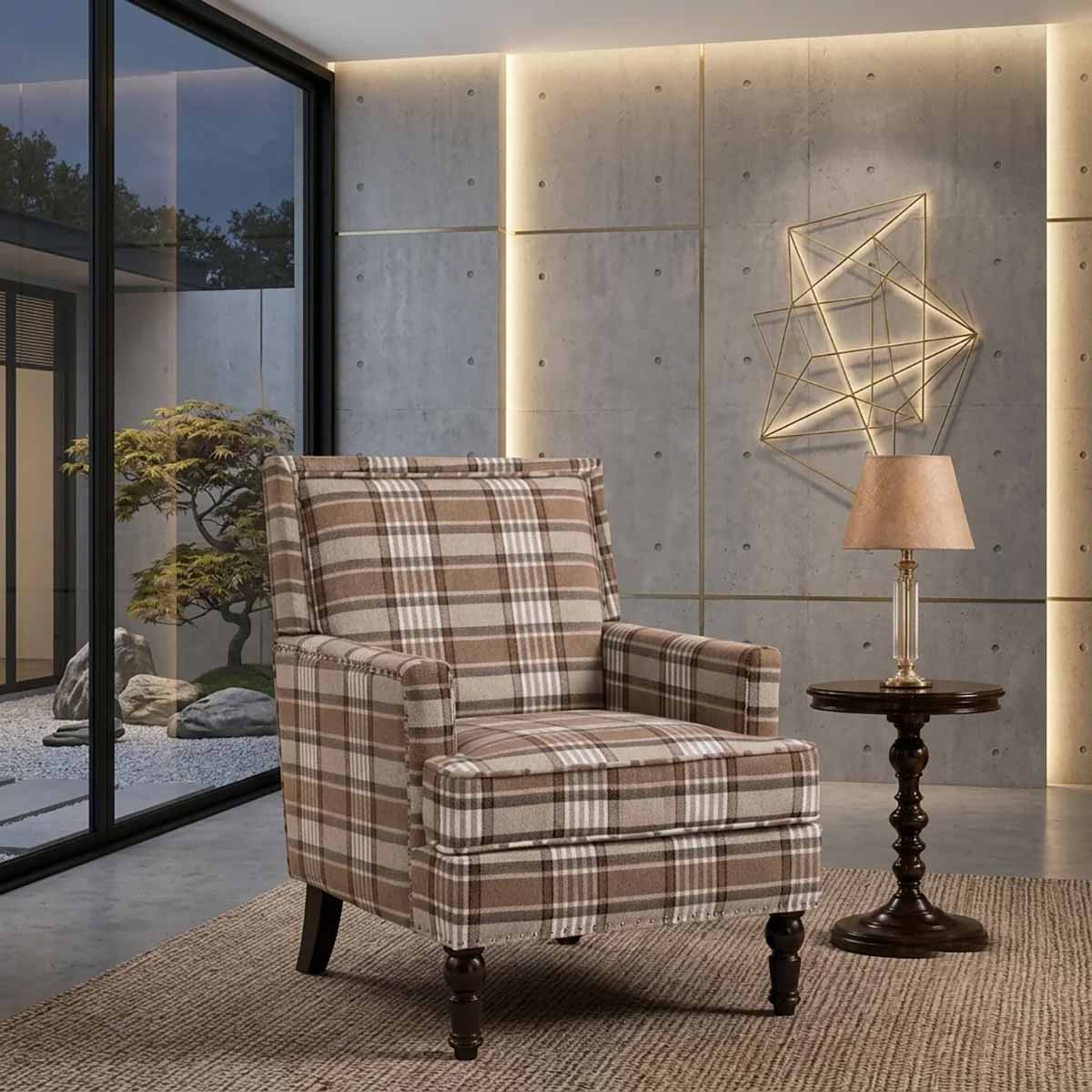 Red Barrel Studio Traditional Striped Accent Chair Coffee Cotton best plaid armchairs
