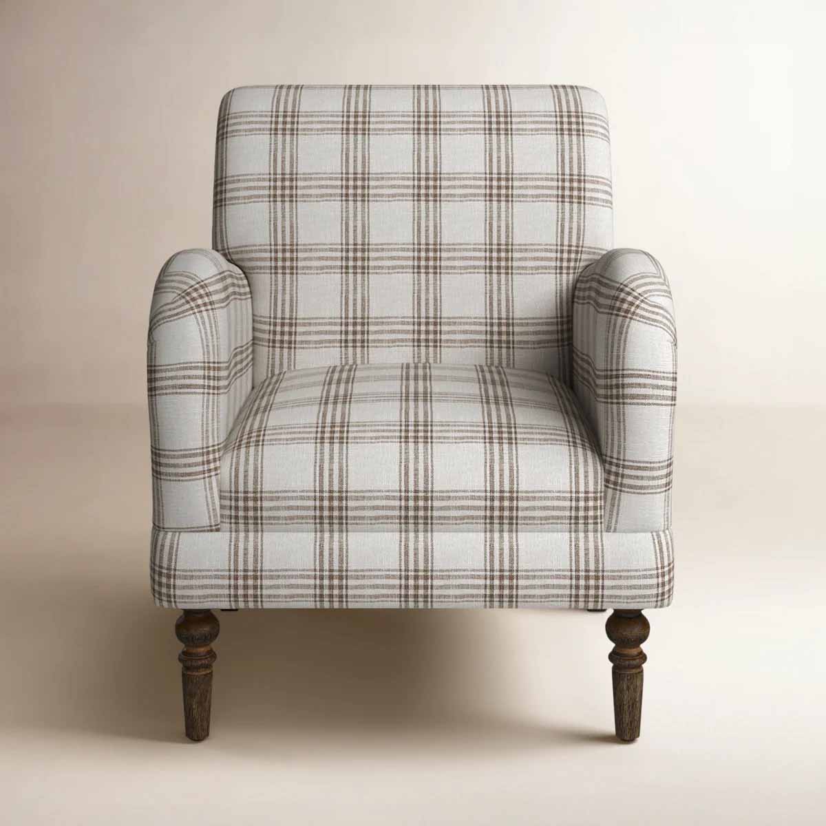 Sand and Stable Arching Upholstered Armchair Taupe Plaid armchairs best