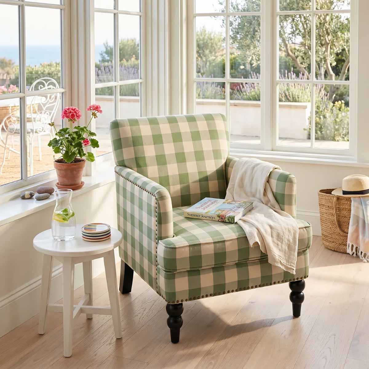 Wayfair Alcott Hill Lofties Contemporary Armchair Green Checkerboard plaid armchairs