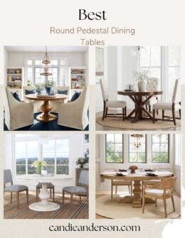 Entertaining expert, journalist and lifestyle blogger Candie Anderson of candieanderson.com shares the best round pedestal dining tables for entertaining friends and family throughout the year, holiday celebrations and special occasions.