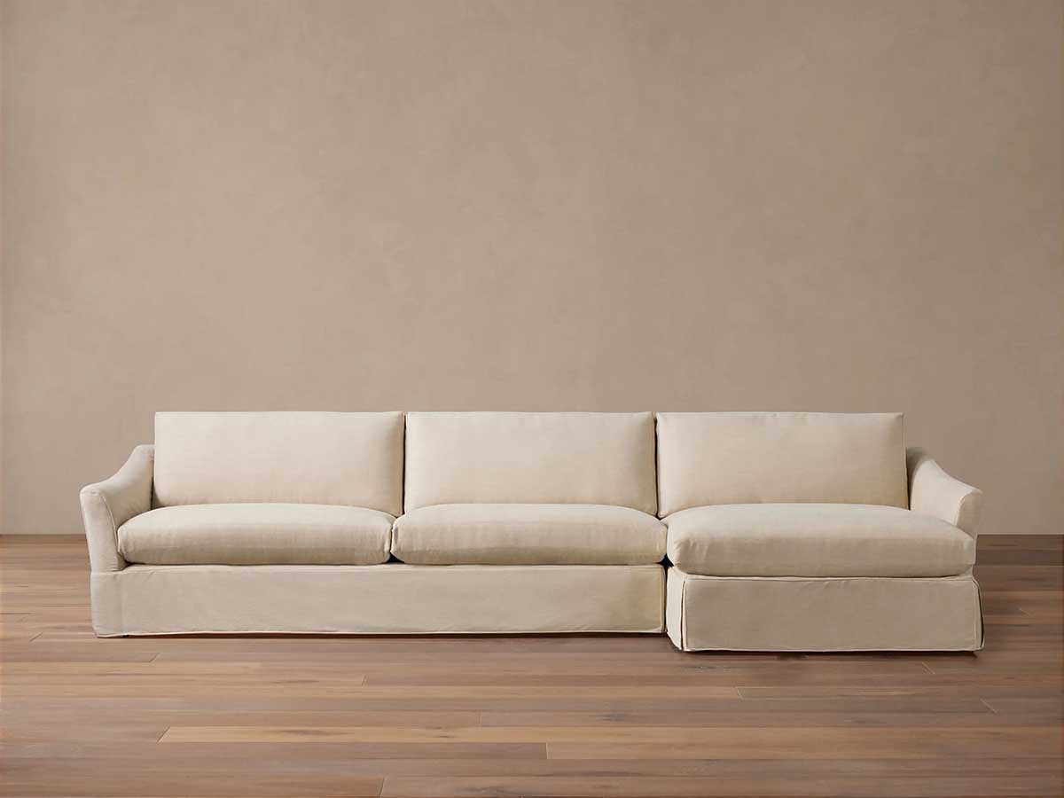 Arhaus Helena Slipcovered Two Piece Chaise Sectional Serna Natural slipcovered sectionals with chaise best living room