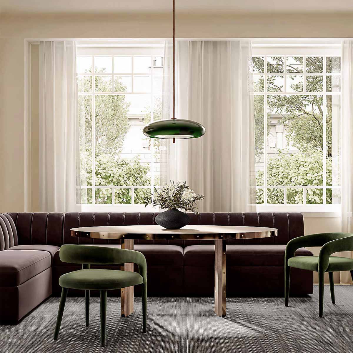 CB2 Duncan Dark Brown Velvet Double L-Shaped Loveseat Dining Banquette best dining banquettes benches