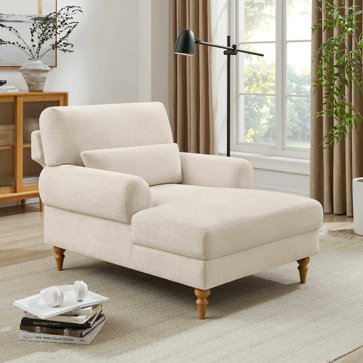 House of Hamptom Jazier Upholstered Chaise Lounge with Adjustable Backrest Beige best upholstered chaise lounges 