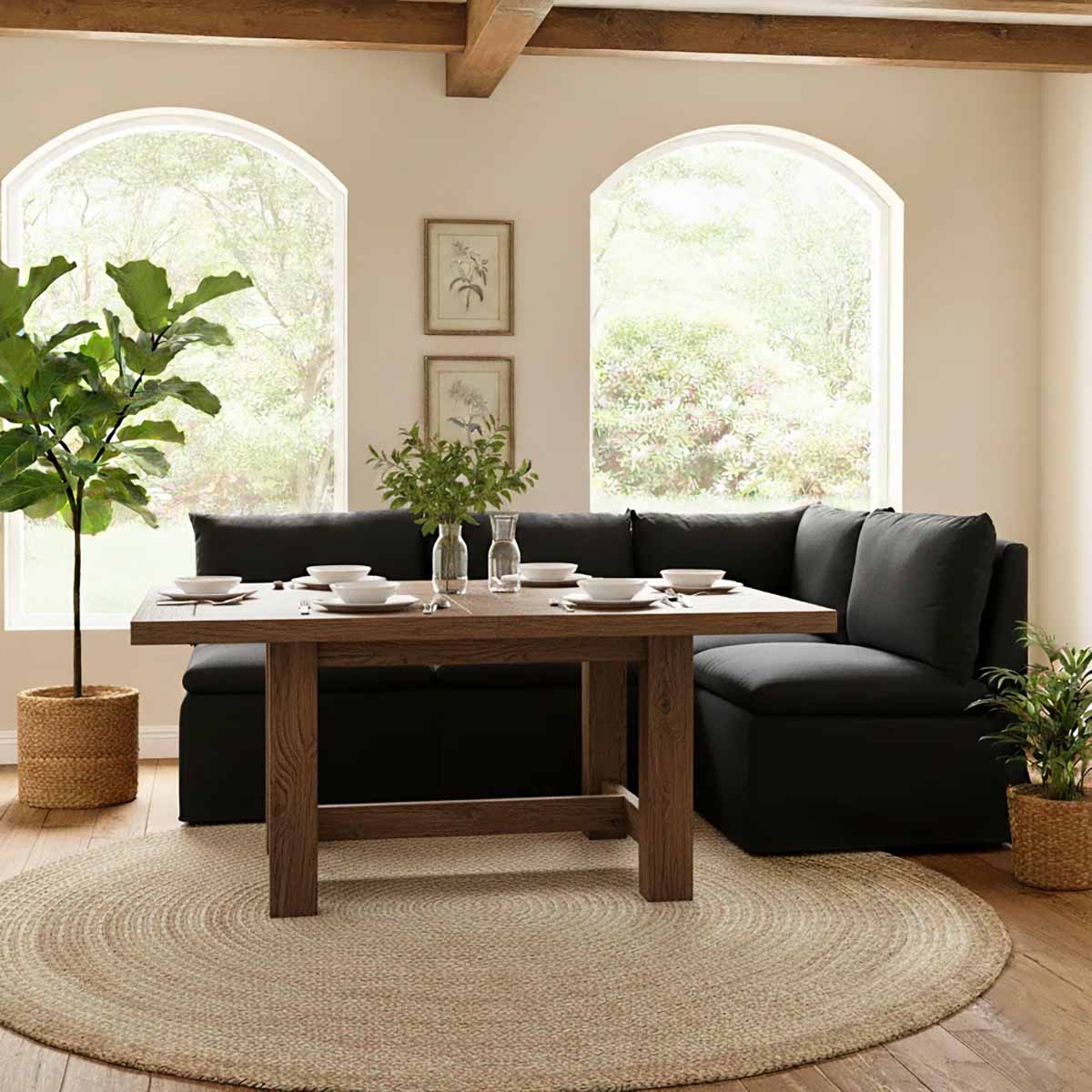 Latitude Run Crampton 3 - Piece Performance Fabric Down Fill Slipcover Dining Banquette Black Linen Blend best dining banquettes benches