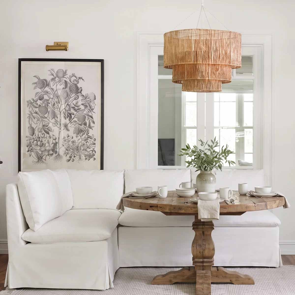 Latitude Run Crampton 3 - Piece Performance Fabric Down Fill Slipcover Dining Banquette White Linen Blend best dining banquettes benches