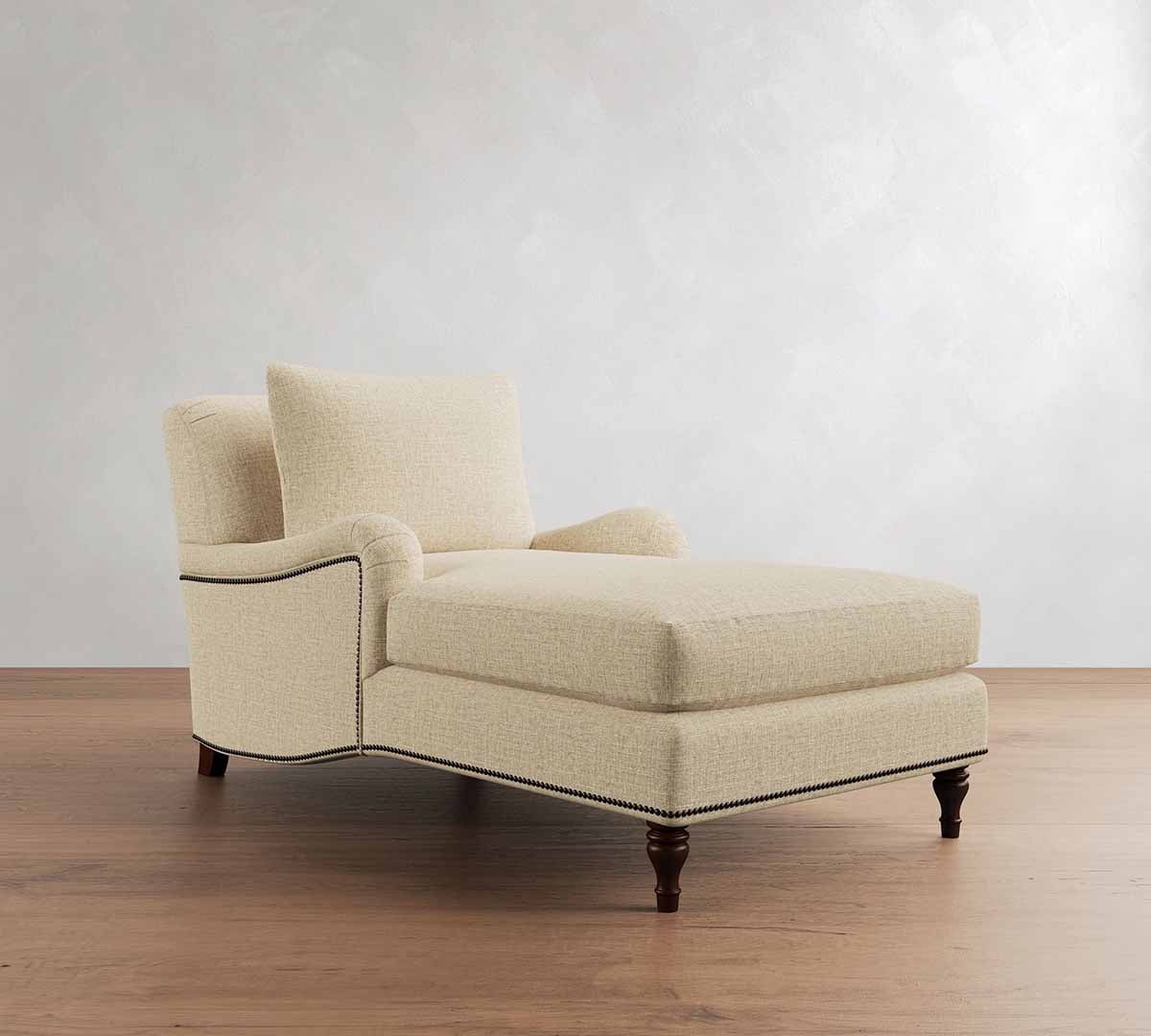 Pottery Barn Carlisle Chaise Lounge Performance Everydaylinen Oatmeal with Nailheads best upholstered chaise lounges chairs