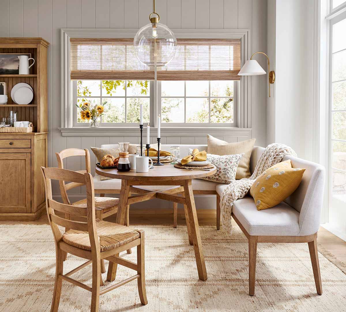 Pottery Barn Layton Upholstered Banquette best dining banquettes