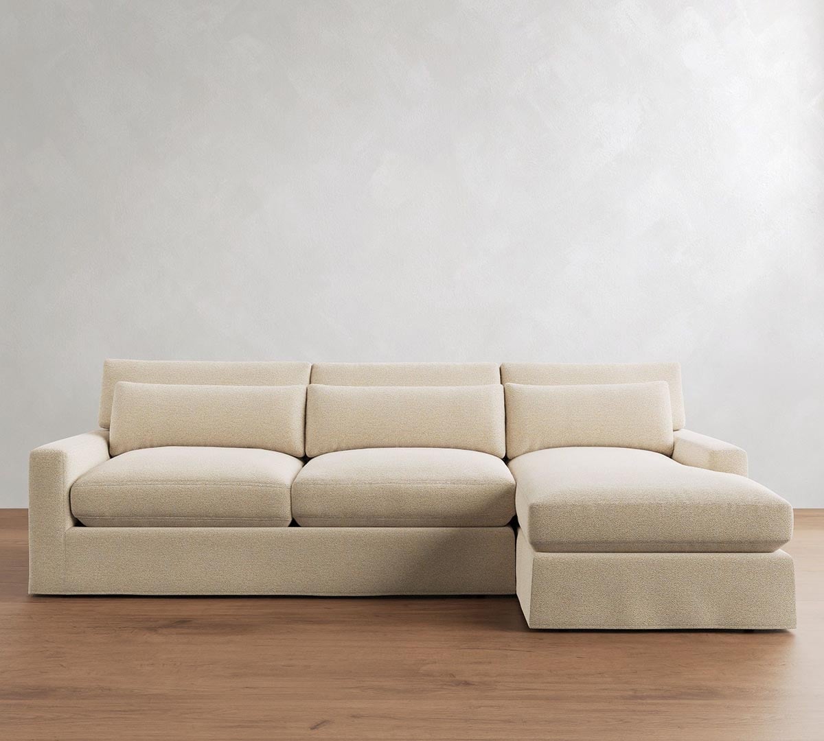 Pottery Barn PB Comfort Modern Deep Square Arm Slipcovered Chaise Sectional (100-126) slipcovered sectionals with chaise best