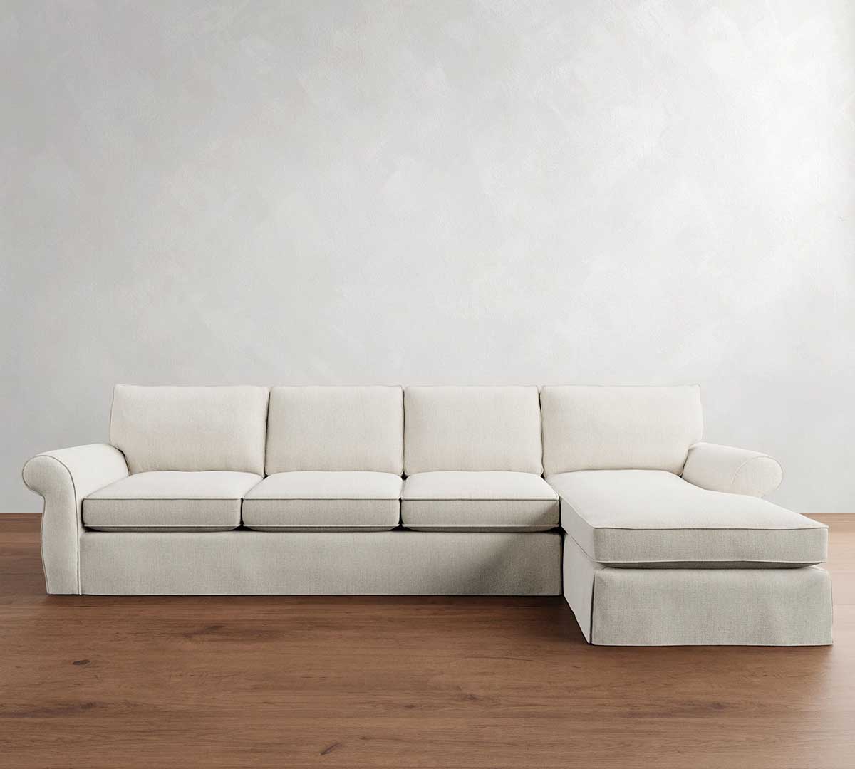 Pottery Barn Pearce Roll Arm Slipcovered Chaise Sectional (110"–150") slipcovered sectionals with chaise