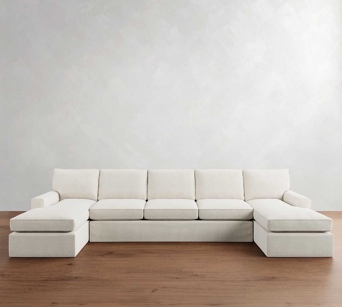 Pottery Barn Pearce Square Arm Slipcovered Double Chaise Sectional (124"–175") slipcovered sectionals with chaise best