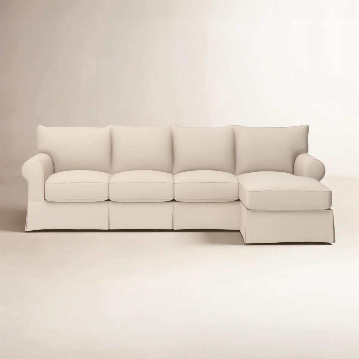 Wayfair Custom Upholstery™  Amari Slipcovered Sectional with Sleeper Sofa Nomad Snow Crypton® Chenille slipcovered sectionals with chaise best