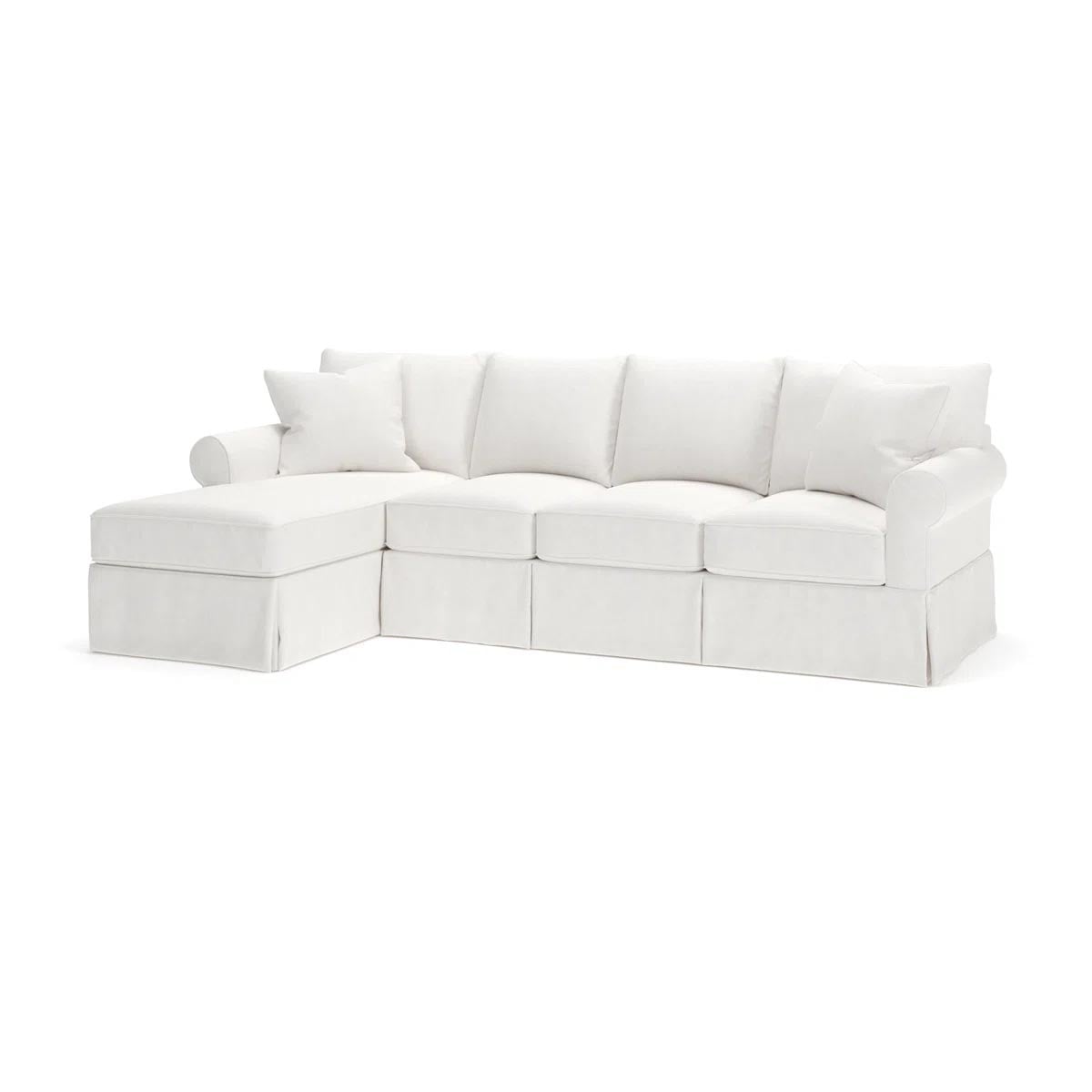 Wayfair Custom Upholstery™  Amari Slipcovered Sectional with Sleeper Sofa Nomad Snow Crypton® Chenille slipcovered sectionals with chaise best