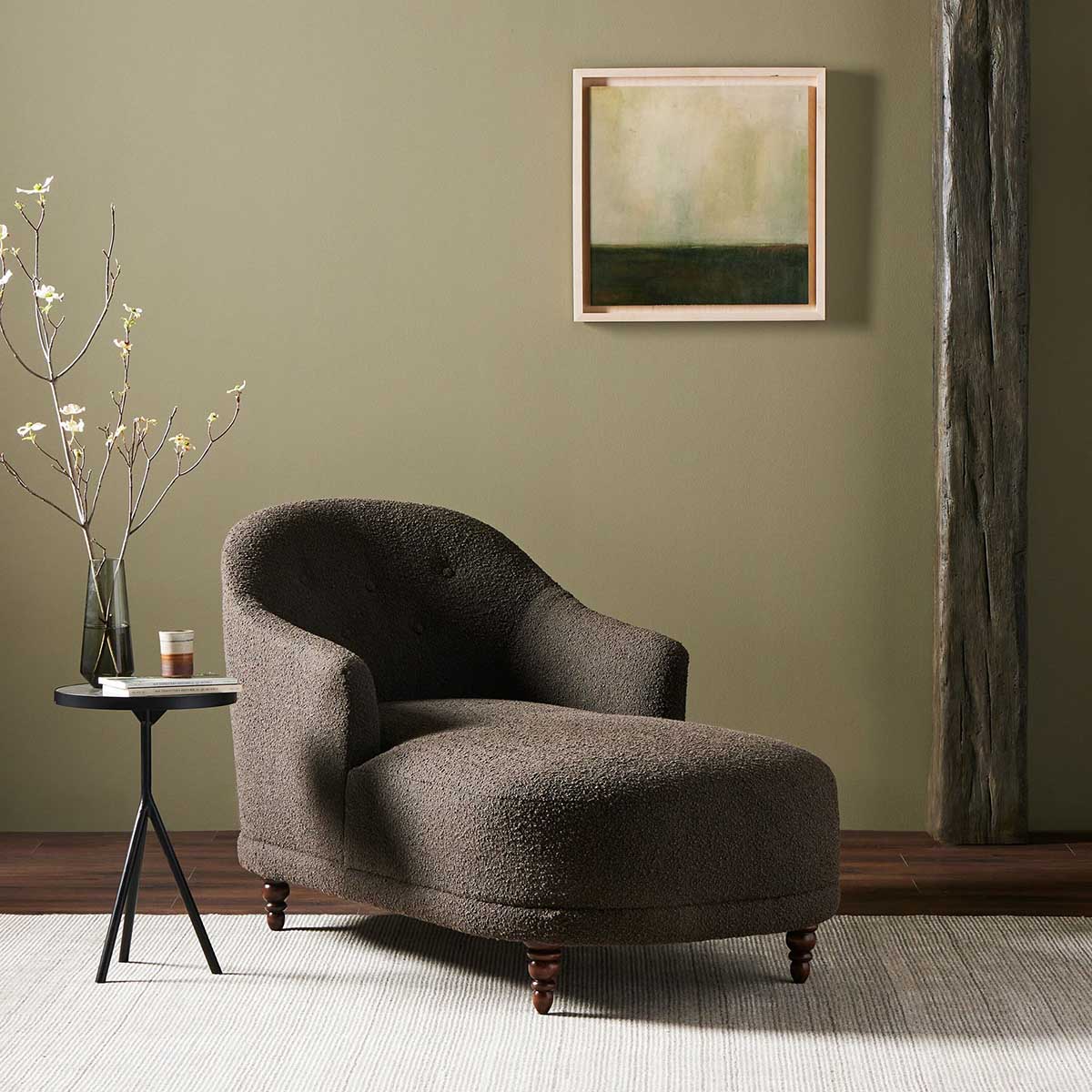 West Elm Beebee Tufted Chaise Lounge Mink Aged Sienna best upholstered chaise lounges