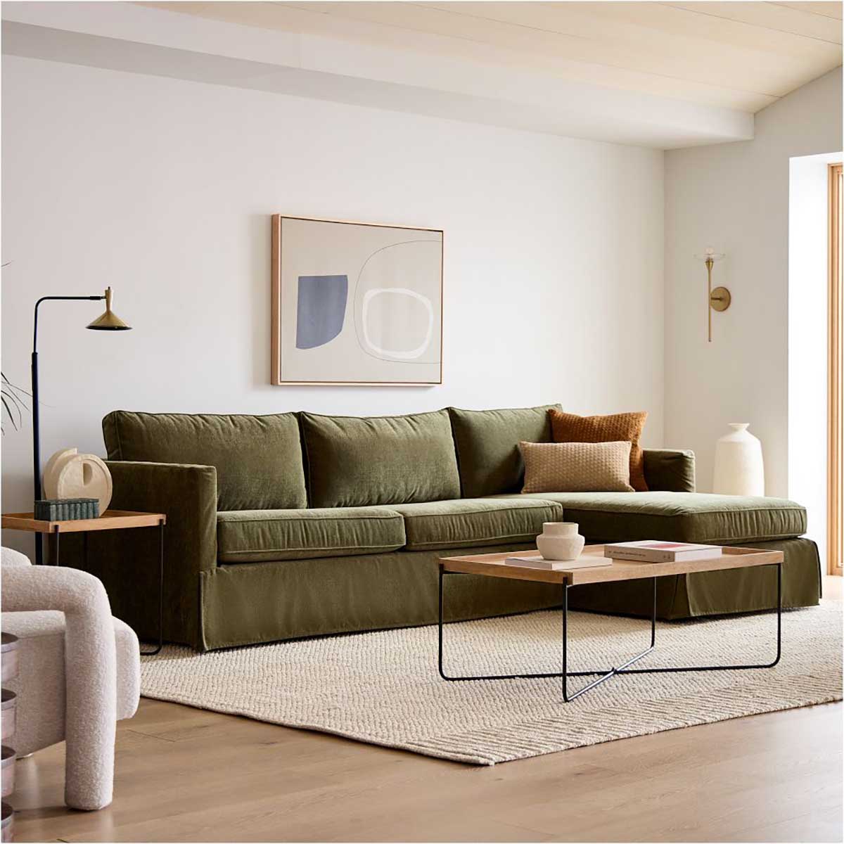 West Elm Harris Skirted Slipcover 2-Piece Chaise Sectional (102") best slipcovered sectionals with chaise