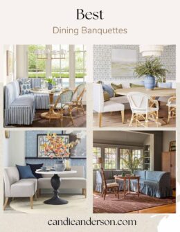 Entertaining expert, journalist and lifestyle blogger Candie Anderson of candieanderson.com shares the best dining banquettes for dining rooms, kitchens and breakfast nooks.