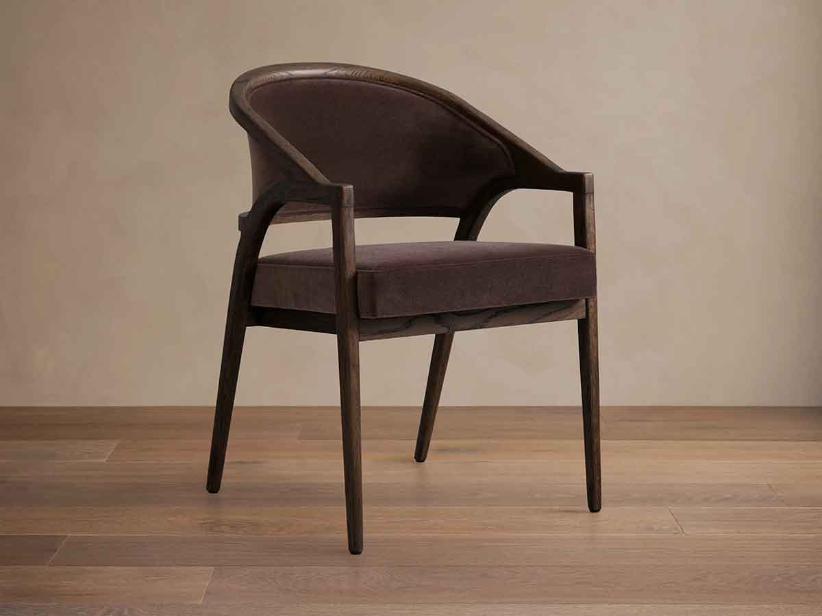 Arhaus Aimee Upholstered Back Dining Arm Chair Mocha and Banks Mocha best brown velvet dining chairs