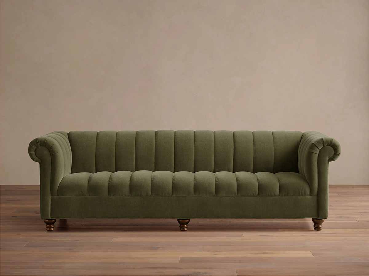 Arhaus Berwick Channeled Sofa Quincy Olive green sofas