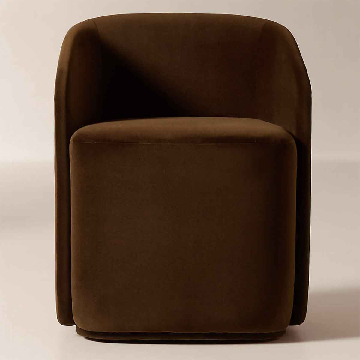 CB2 Wesler Chocolate Brown Velvet Dining Chair with Casters Chocolate Mara Velvet brown velvet dining chairs