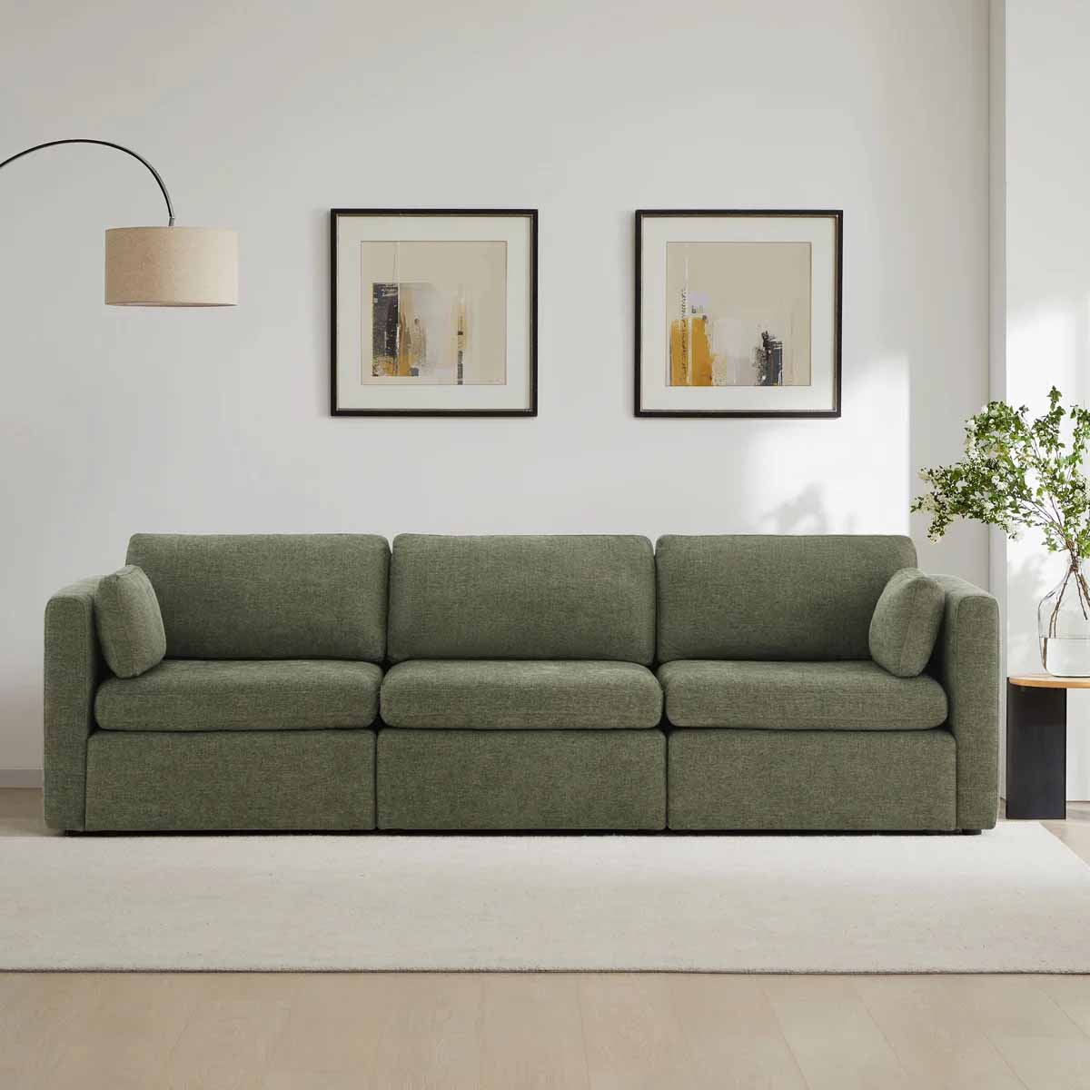 George Olive Winfree 112.6 W L 3-Piece Upholstered Modular Sofa with Toss Pillows Green olive sofas best