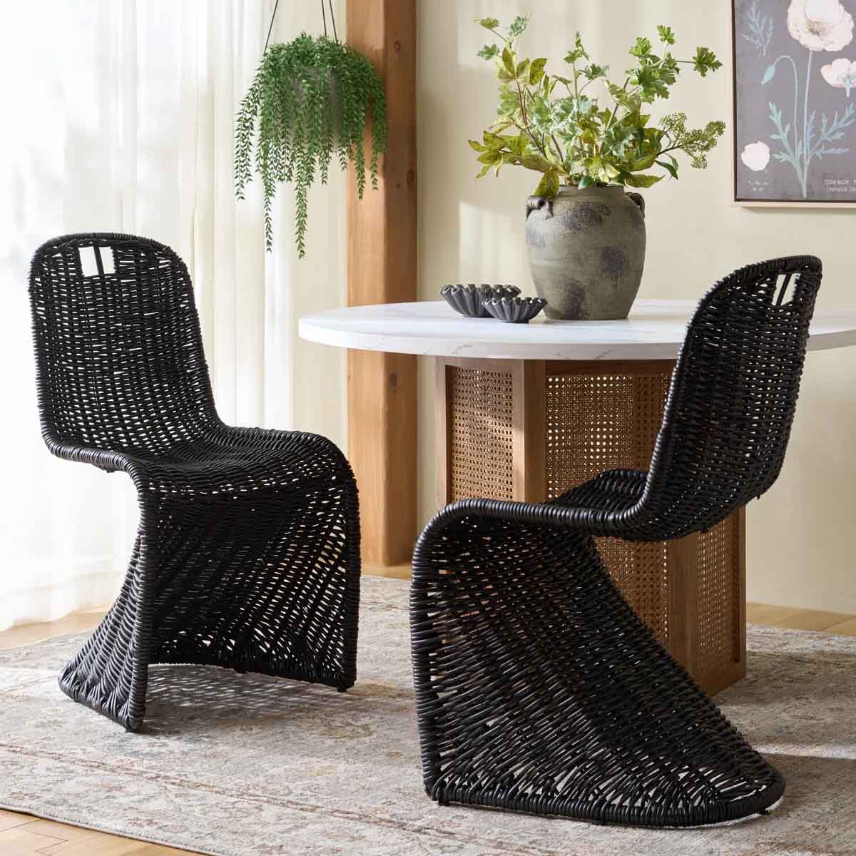 Joss and Main Ziaa Celeste Rattan Dining Chair (Set of 2) Black best rattan dining chairs