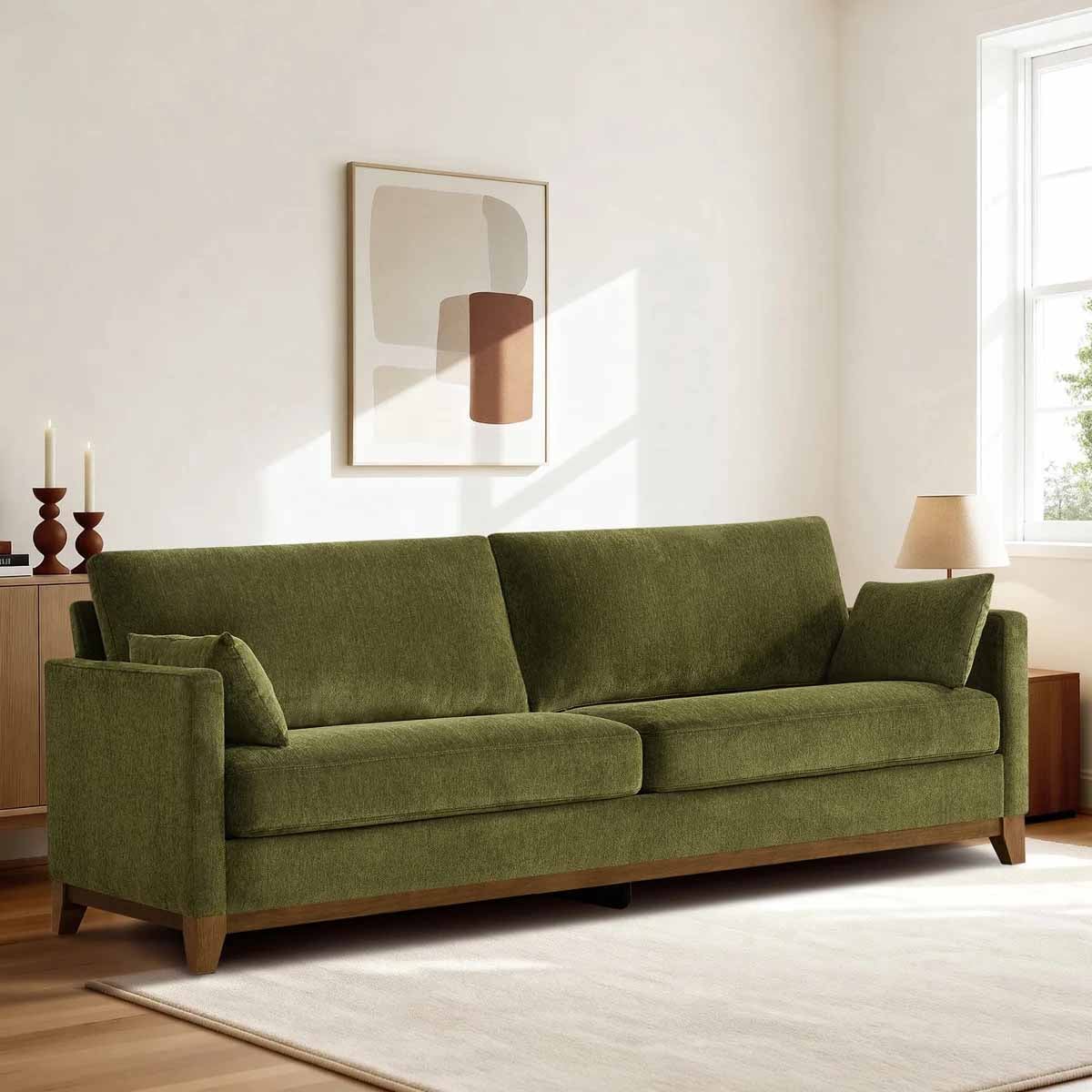 Latitude Run Stovall Modern Upholstered 2-Seater Sofa With Solid Wood Base best olive green sofas