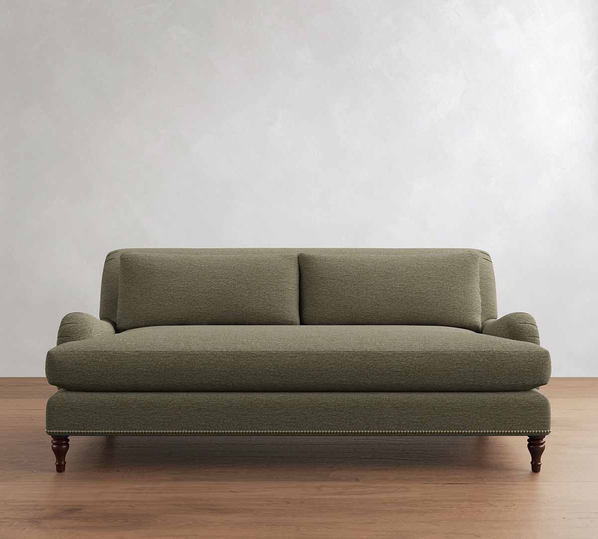 Pottery Barn Carlisle Sofa (60–90) Olive Performance Textured Weave With Nailheads best olive green sofas