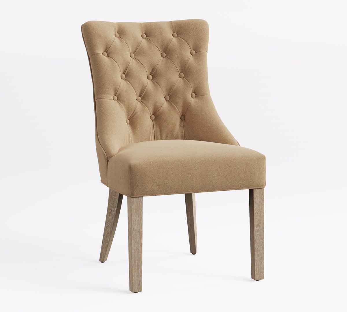 Pottery Barn Hayes Tufted Upholstered Dining Chair Camel, Performance Everydayvelvet™ best brown velvet dining chairs
