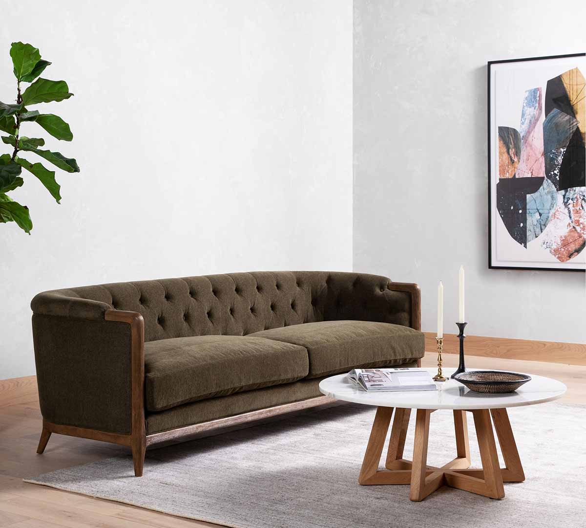 Pottery Barn Knox Upholstered Sofa (90w) Sutton Olive green sofas living room