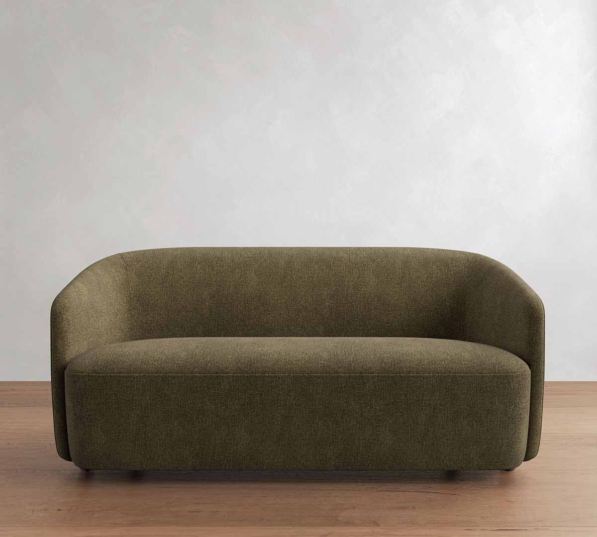 Pottery Barn Preston Sofa (67"–78") Dark Moss, Rustic Chenille best olive green sofas
