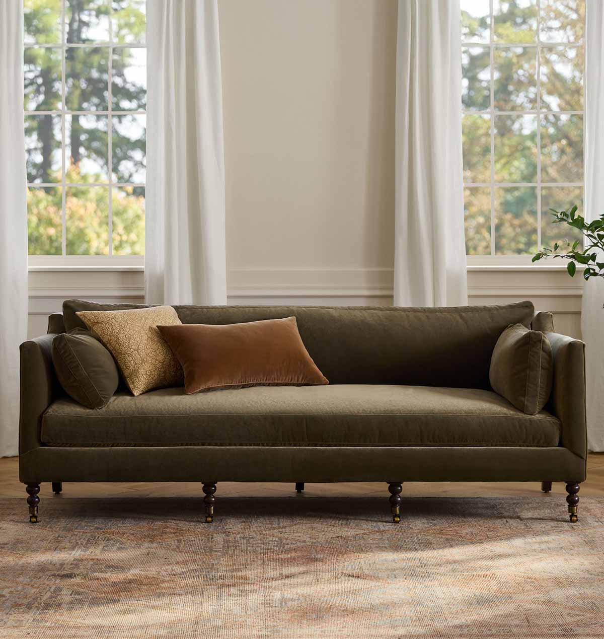 Rejuvenation Monet Sofa, 71-90" Watson Velvet Moss olive green sofas best