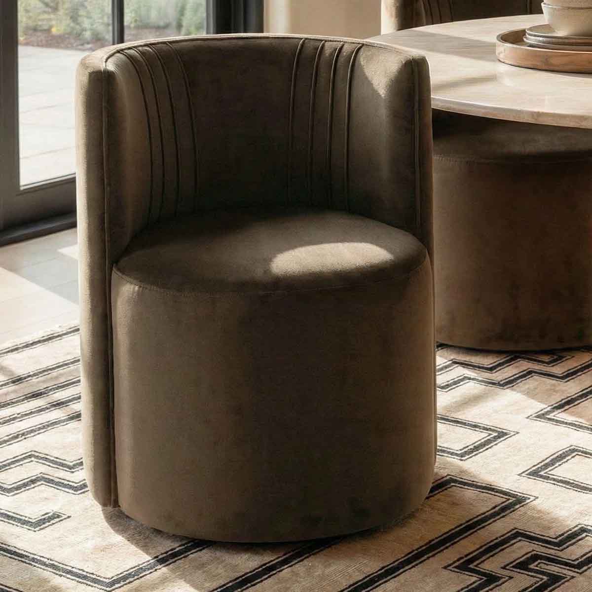 Wrought Studio Velvet Rolling Barrel Armchair with Wheels Chocolate Brown velvet dining chairs best