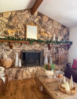 Entertaining expert, journalist and lifestyle blogger Candie Anderson of candieanderson.com shares classic Christmas living room decor ideas! She decorated her fireplace mantel, and new leather sofa beautifully and is sharing tips on how you can decorate yours.