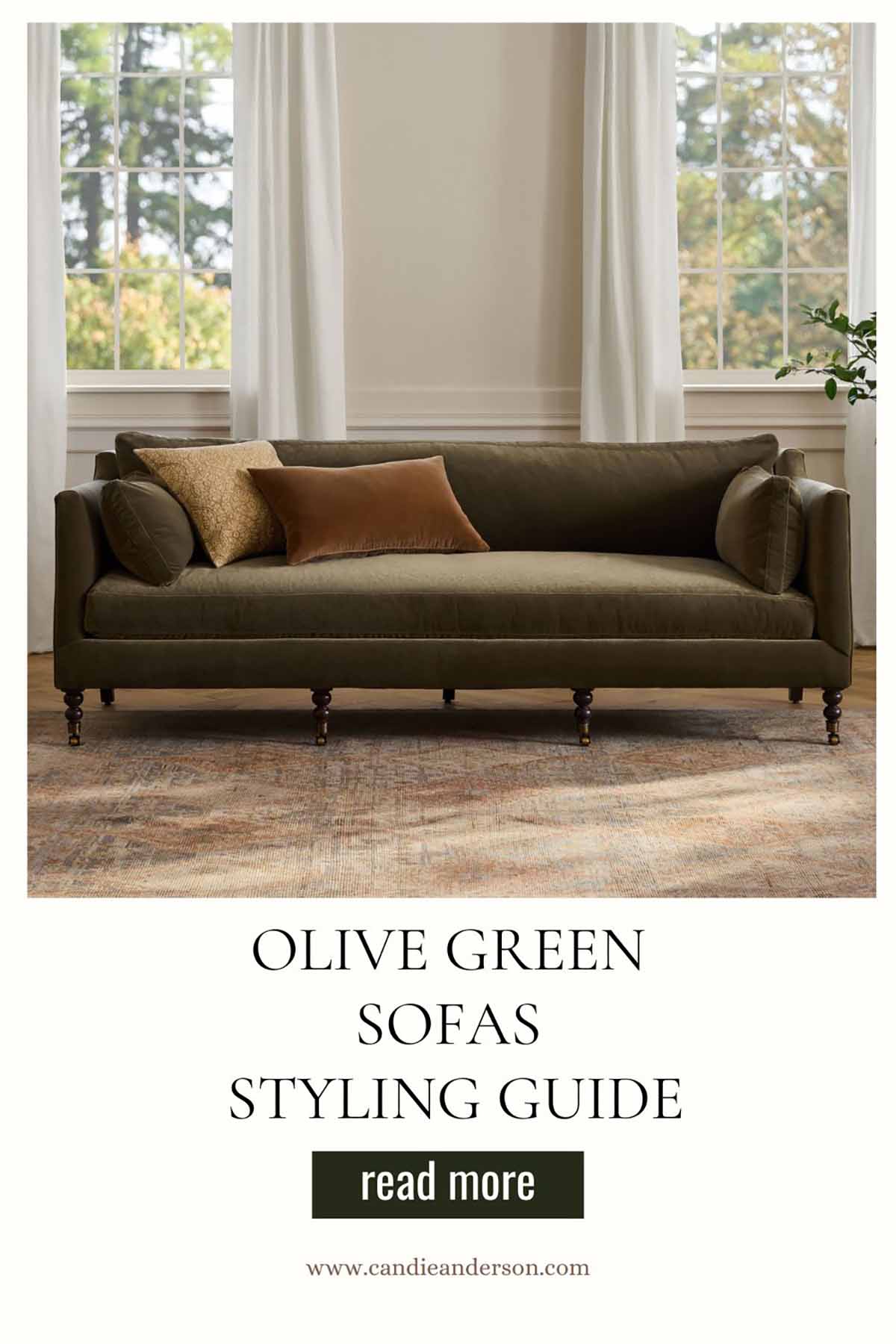 Lifestyle expert, journalist and interior design blogger Candie Anderson of candieanderson.com shares the best olive green sofas styling guide.