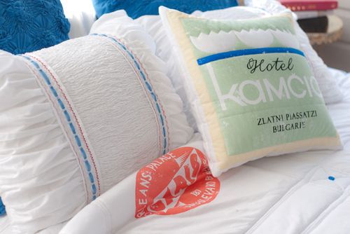 Travels quilt detail lazybones bedding