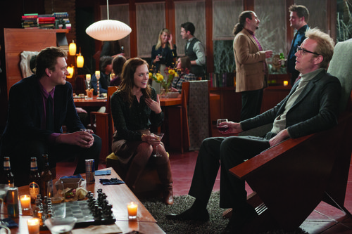 Tom Solomon, Violet Barnes, Jason Segel, Emily Blunt, Faculty advisor Winton (RHYS IFANS