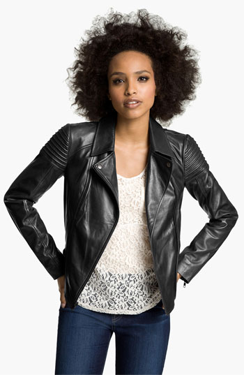 Trouve Quilted Leather Biker Jacket in Black. Nordstrom