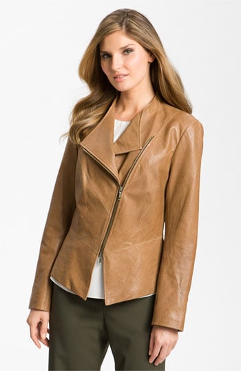 Lafayette 148 New York Asymmetrical Zip Leather Jacket in Toast. Nordstrom