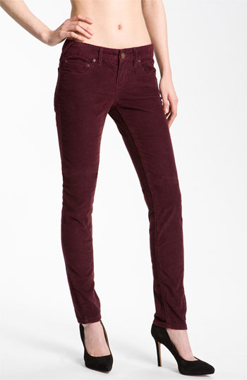 Free People Skinny Stretch Corduroy Pants in Sangria. Nordstrom