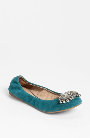 BP Statuss Flat in Turquoise Suede and Adorned with Jewels. Nordstrom